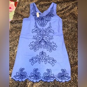 Talbots Blue Dress with Navy Embroidery